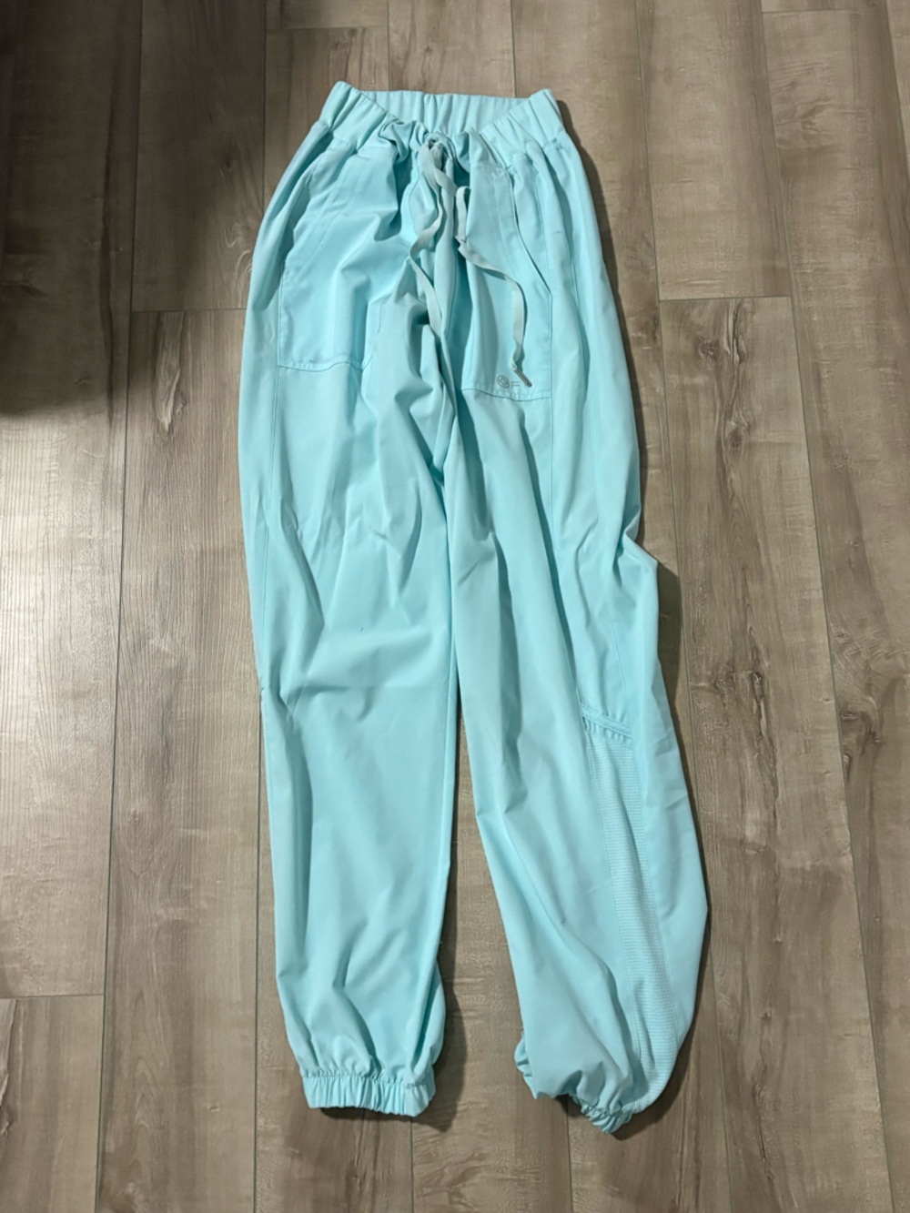 White Cross Light Teal Drawstring Jogger Pants